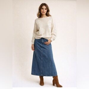 Vintage Silk Angora Wool blend Floral Sequin Cream fuzzy by Tamaron sweater sz M